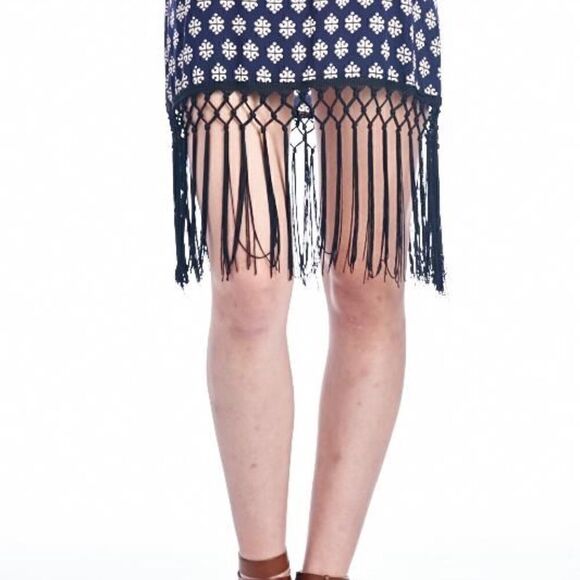 NEW!
Navy and White Tank Dress with Long Fringed Bottom Floral Boho Hippie - Picture 4 of 4